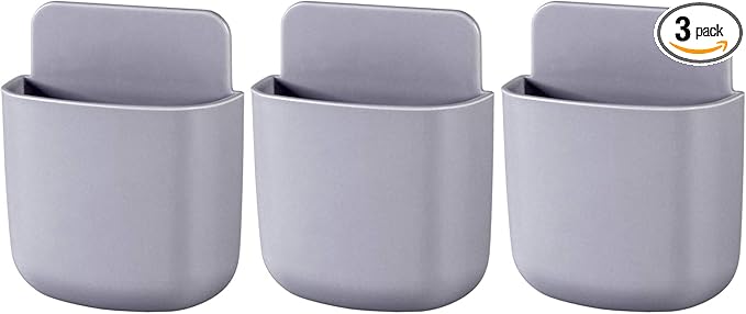 3 Pcs Remote Control Holder, Wall Mount Pen Holder Hole-Free Self Adhesive Phone Charging Organizer Pencil Storage Containers for Home Office School Supply Orgaizer (Gray