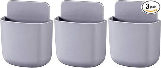 3 Pcs Remote Control Holder, Wall Mount Pen Holder Hole-Free Self Adhesive Phone Charging Organizer Pencil Storage Containers for Home Office School Supply Orgaizer (Gray