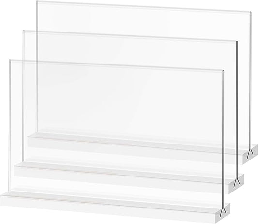 newnewshow Acrylic Sign Holder 8.5x5.5 Inch 3 Pack Horizontal T Shape Double-Sided Desktop Display Holder. (Optional 8.5x11 8.5x5.5 5x7 Horizontal and Vertical)