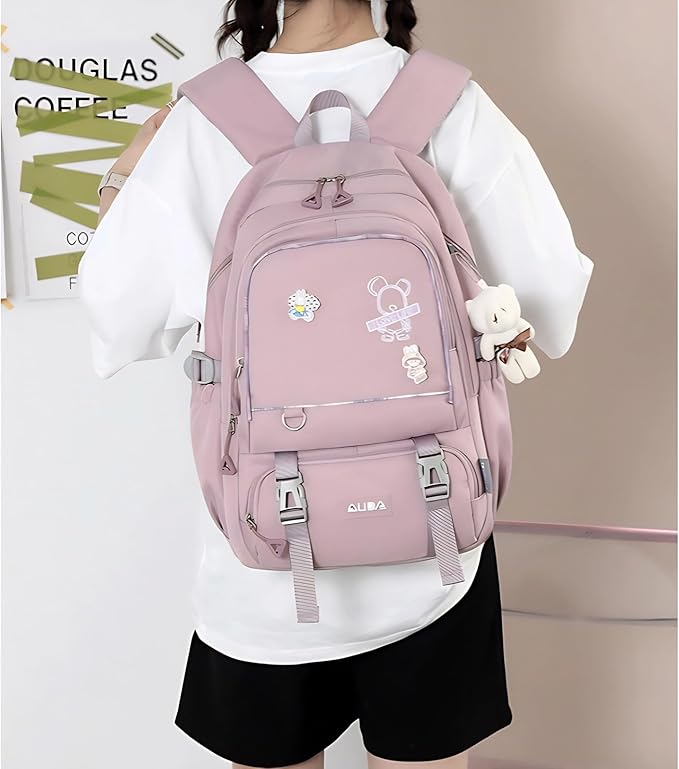 Cute School Laptop Backpack with Large Capacity Multiple Pockets for Girls Travel Friendly with Luggage Strap Accessory Included (Purple)