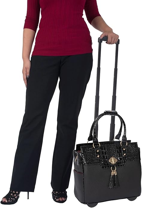 JKM and Company Alligator Compatible With Computer iPad, Laptop Tablet Rolling Tote Bag Briefcase Carryall Bag