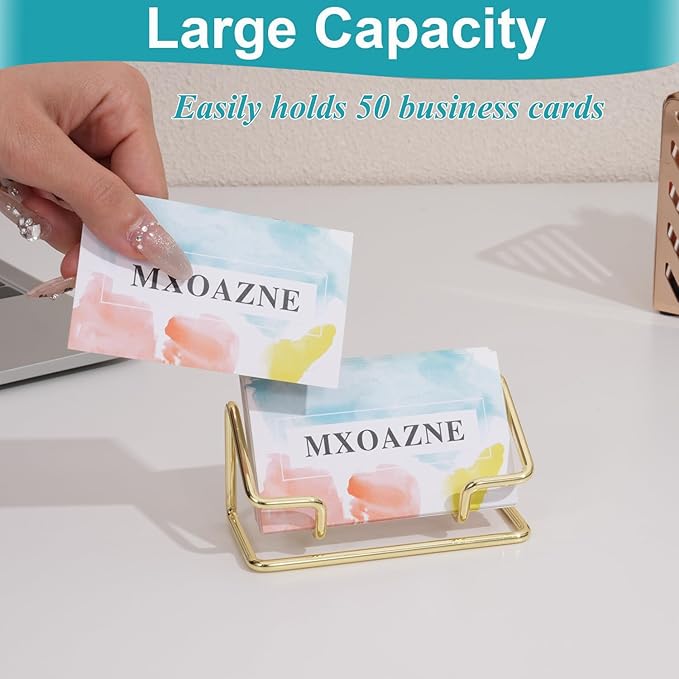 Gold Business Card Holder for Desk, Business Card Holder Display Stand, Desktop Modern Business Card Organizer, Office Business Name Card Holder, 1 Pack