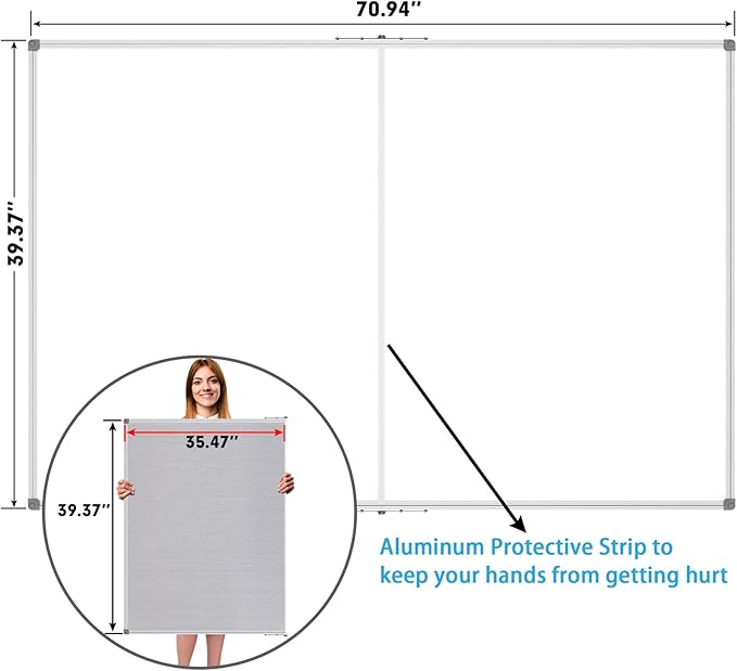 JILoffice Large Foldable White Board 72x40 Inches, Dry Erase Magnetic White Board, Silver Aluminum Frame with 2 Detachable Marker Tray Wall Mounted Board for Office Home and School
