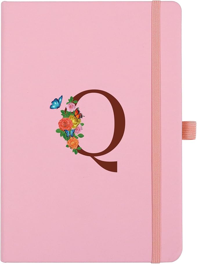 Pink Notebook for Women, 5.7"X8.3" A5 Journal Notebook with Letter Q, Dual-Sided Writing Notebook with Dividers, Cute Leather Journal for Work, Business, School, Meetings, Travelers, Small Notebook