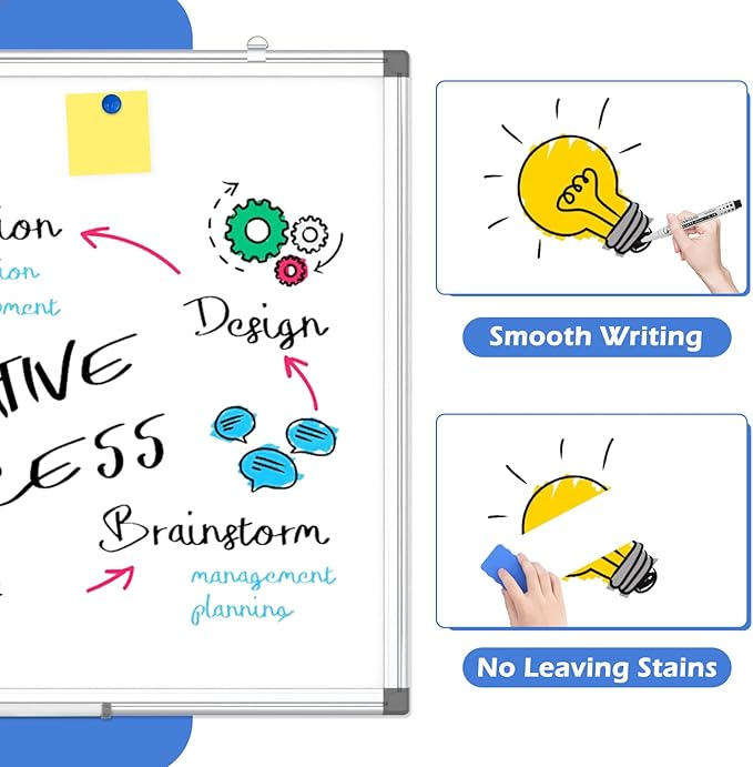 WALGLASS Double-Sided White Board, 24" x 24" Dry Erase Board Magnetic Whiteboard for Wall, Hanging Mounted Whiteboard Silver Aluminium Frame for Home, School, Office, Kitchen