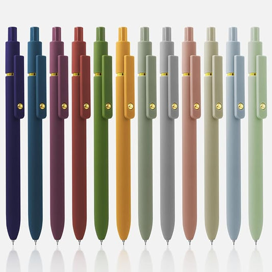UIXJODO 12 Pcs Gel Pens 0.5mm Quick Dry Black Ink Pens Fine Point Smooth Writing Pens, Cute Office and School Supplies Gifts for Women Teacher Students (12 Pcs Morandi and Vintage Gold)