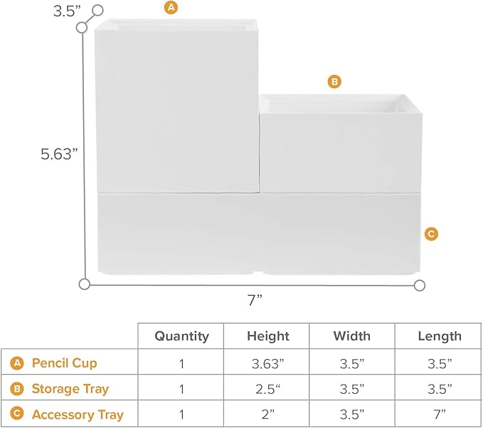 Bostitch Office Konnect Desk Organizer Accessory Tray & Storage Cup Bundle, Stacks for Desktop Storage, Makeup Organization, White