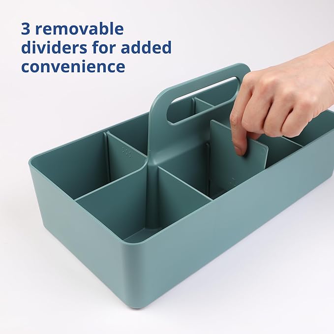 BLUE GINKGO Stackable Organizer Caddy – Korean-Made Portable Tote for Bathroom, Office, Crafts, or School Supplies (Long Rectangle, Green)
