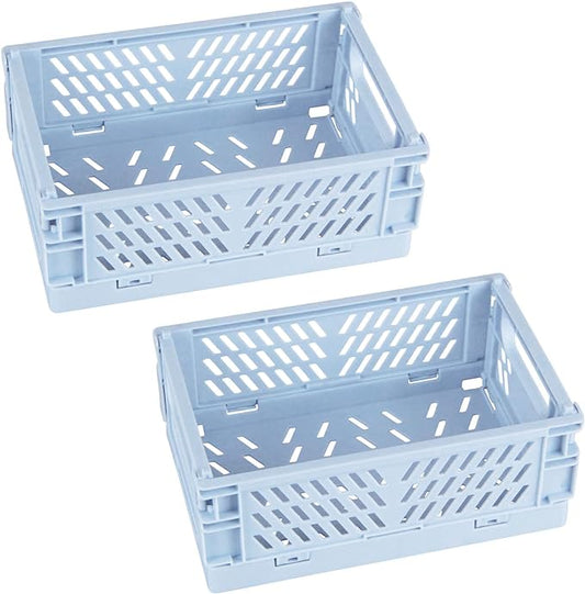 Tixill 2-Pack Mini Foldable Plastic Baskets for Organizing and Storage, Collapsible Storage Crate for Home Kitchen Bedroom Bathroom Office (5.9x3.8x2.2, Blue)