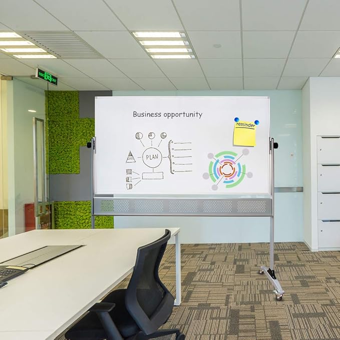 Xiwode Movable Double-Sided Magnetic Whiteboard with Wheels, Upgraded Durable Type of Mesh Bracket, Whiteboard Dimension 60×36,Can be Flipped, Written and Display, Suitable for Office and Classroom