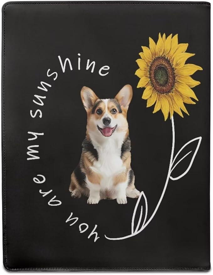 Office Folder Cute Dog Sunflower Print PU Leather Padfolio with A4 Size Clipboard Clip for Business Resume Interview Document Sleeve Binder Folder for Men/Women