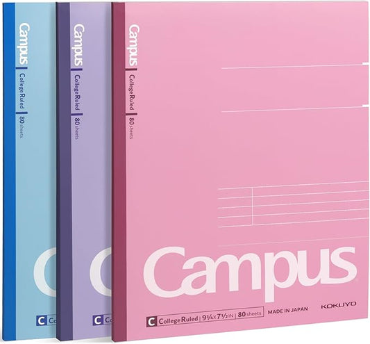 KOKUYO Composition Notebooks, 3 Pack Campus 9-3/4" x 7-1/2" Comp Book with College Ruled, 80 Sheets, Pink Blue Lavender School Lined Notebook Journal for Work Study Note Taking (WSG-NO-308CG1×3)