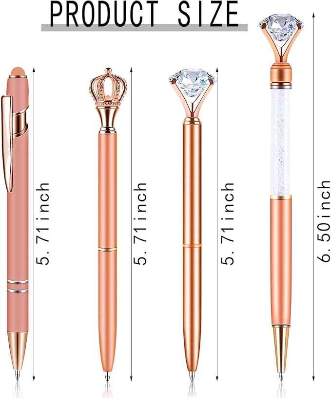amassan 4Pcs Ballpoint Pens Set, Cute Pens with Crystal Diamond for Journaling, Black Ink Pen Gifts for Wedding Office Desk Supplies, Sand Glitter Pen for Women Office Decor
