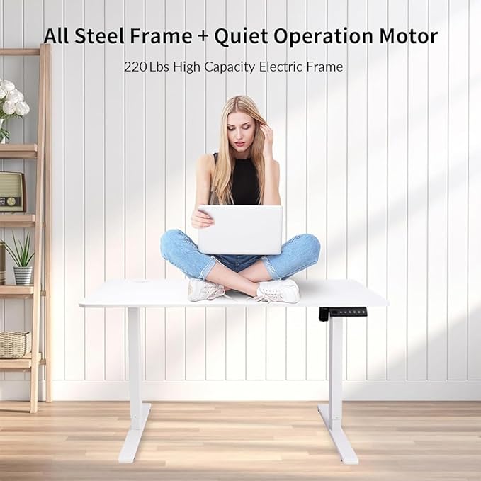 Electric Standing Desk Frame, Height Adjustable Table Legs with Memory Controller, Stand Up Desk Frame Up to 47.2", Ergonomic Standing Desk Base for Home and Office, White Frame Only