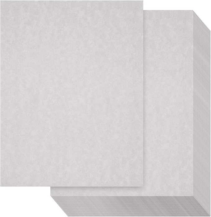 96 Sheets Grey Parchment Paper for Certificates, Resumes, Diplomas, 90 GSM Textured Stationary, Printer-Friendly - Gray Papers for Printing (8.5 x 11 inch)
