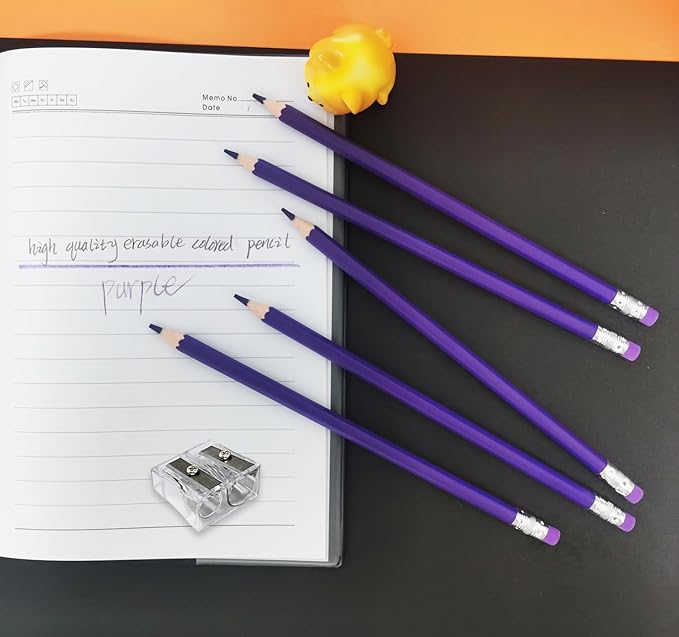 Adhere 25pcs Checking Pencils Erasable colored Pencils Pre-Sharpened #2 HB,for Checking Tests Grading Map Coloring,school Correcting,editing Office Favors,including a Free sharpener.(Purple)