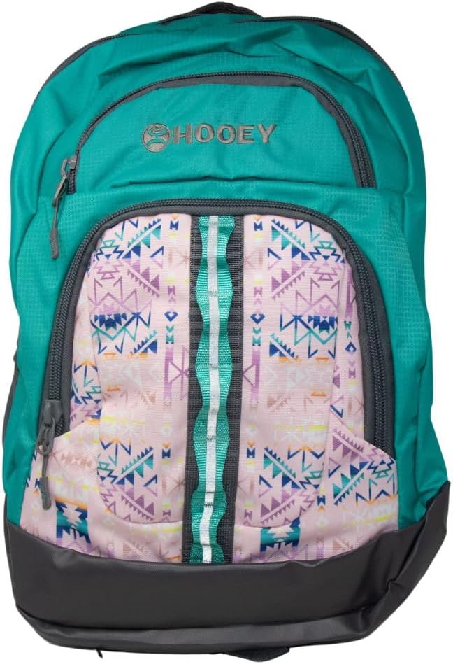 HOOEY Ox 40 Liter Hiking Backpack Rain Cover Hat Strap Laptop Sleeve Hydro Pockets (Turquoise/Pink)