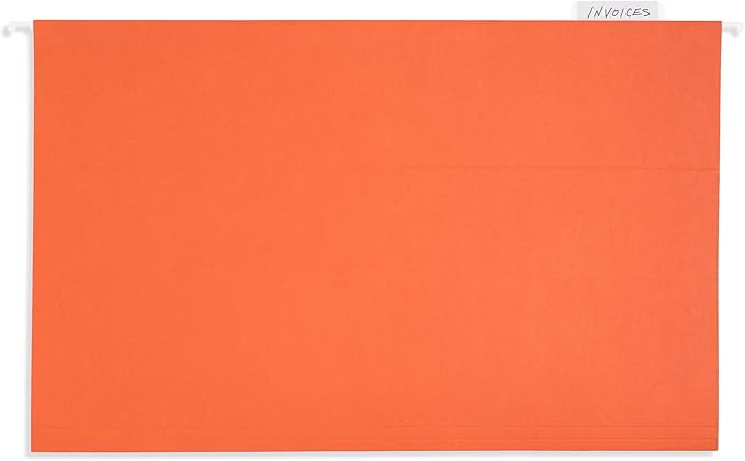 25 Blue Summit Supplies Legal Size Hanging Orange File Folders with Plastic Tabs and Inserts, 11pt Durable Paper, Legal Size File Folders for Office Organization
