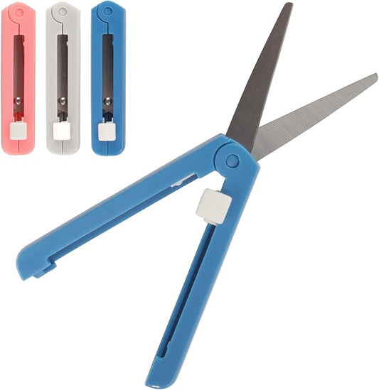 JubileeYarn Push Open Folding Safety Scissors - Pink, Dark Blue, Grey - 1 Pair Each
