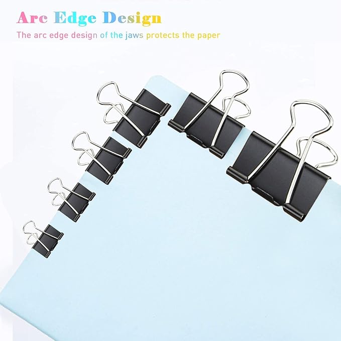 Black Binder Clips, 72 Pack, Standard 41mm, 1.6 Inch, Large Clips, Capacity 0.66 Inch, Binder Clips Large Size, Large Paper Clips, Office Clips, Great Binder Clips