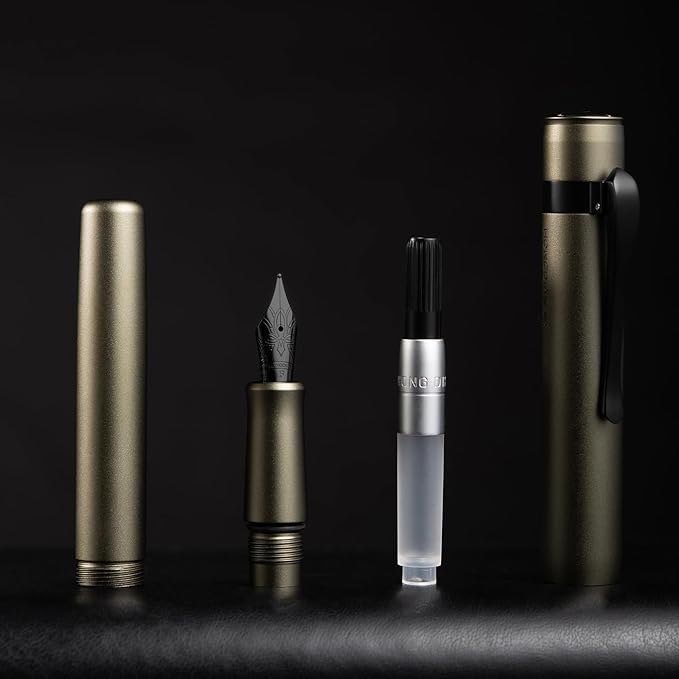 Hongdian M2 Black Forest Mini Fountain Pen, Fine Soft Nib & Sleek Shape Aluminium Short Pocket Travel Pen (Space Gray)