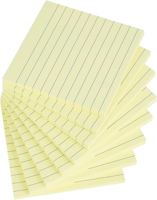 Vanpad Lined Sticky Notes 4x4 Inches, Light Yellow Ruled Self-Stick Pads, Easy to Post for Home, Office, Notebook, 8 Pads/Pack