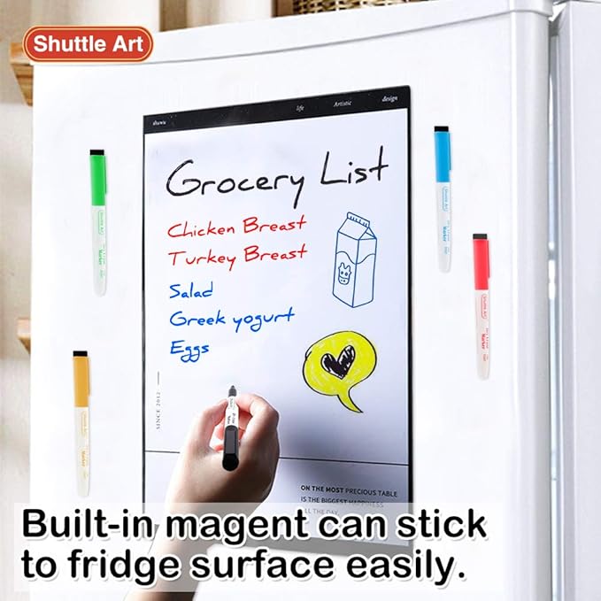Shuttle Art Dry Erase Markers, 15 Colors Magnetic Whiteboard Markers with Erase,Fine Point Perfect For Writing on Whiteboards, Dry-Erase Boards,Mirrors for School Office Home