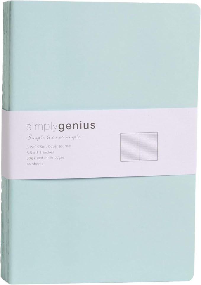 Simply Genius A5 Notebooks for Work, Travel, Business, School & More - College Ruled Notebook - Softcover Journals for Women & Men - Lined Note Books with 92 pages, 5.5" x 8.3" (Light Blue, 6 pack)
