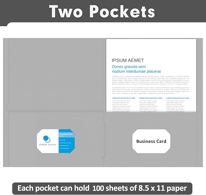 Two Pocket Folders, PANDRI 100 Pack 2 Pocket Folders, Letter Size Paper File Folder for School Office Home Business, Assorted 5 Colors