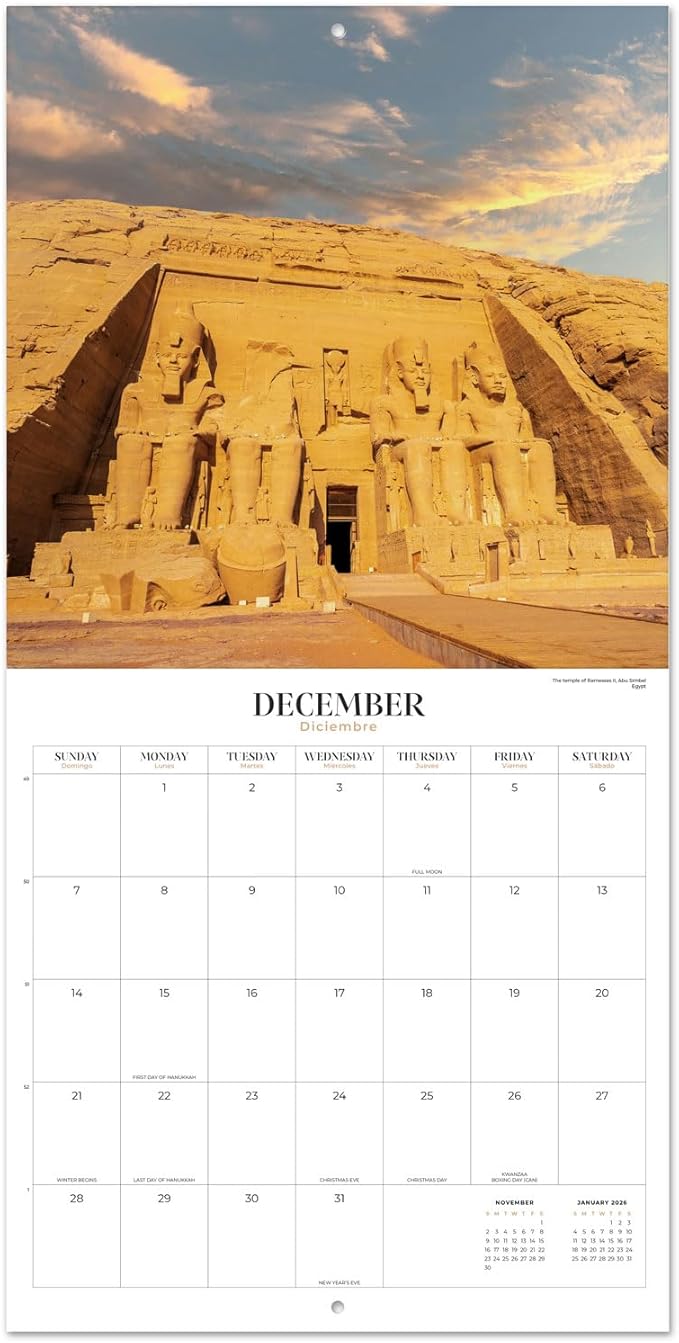 Beautiful Places Wall Calendar 2025 12" x 12" FSC® Plastic Free - Starts Week On Sunday | Square Wall Calendar | Family Planner Calendar 2025 | Travel Calendar 2025