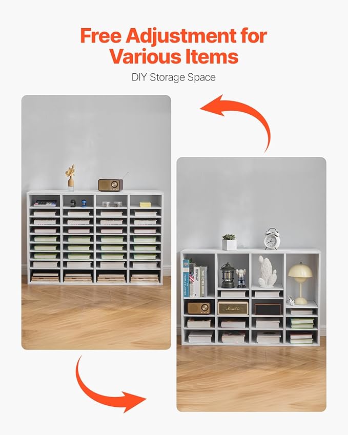 VEVOR Literature Organizer, 36 Compartments Office Mailbox with Adjustable Shelves, Wooden Mailbox Sorter Medium Density Fiberboard Office Home Classroom Storage for Files, Documents, Papers, White