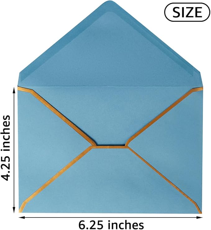 50 Pack A4 Envelopes Dusty-Blue 4x6 Envelopes Self-Adhesive V Flap Envelopes with Gold Border for Office, Wedding Gift Cards, Invitations, Graduation, Baby Shower, Parties (4.25x6.25 inches)