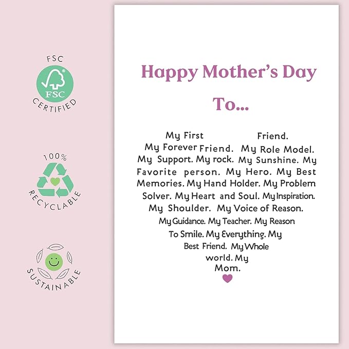 UUEFKTN Cute Mother's Day Card for Mom, Heartfelt Mothers Day Card from Child, Mothers Day Gift from Daughter Son, Poem Mother's day Card for Women, Keepsake Mother's Day Card Gift