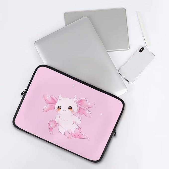 Cute Axolotl Laptop Sleeve for Women 15 inch Lap Top Case Slightly Laptop Pouch with Humanize Design Computer Carrying Case Easy to Clean Laptop Accessories Pink Tablet Bag