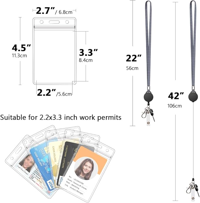 6 Pack Retractable Badge Lanyards and ID Badge Holder, Strap Lanyard with Swivel Metal Clasp for Badge Holders, Keychains, Offices, Staff, Students, Employees, Grey