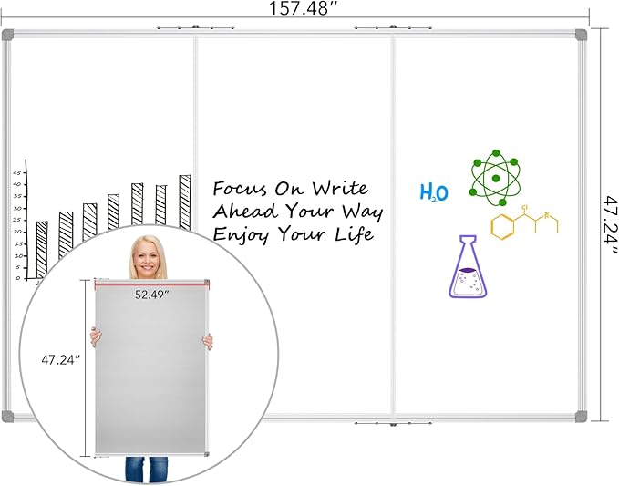 Lockways Large Magnetic 157" x 48" Dry Erase Board, Foldable Wall Mounted Whiteboard| White Board with Pen Tray for Business,Team,Home Office,Home Education and School Classroom