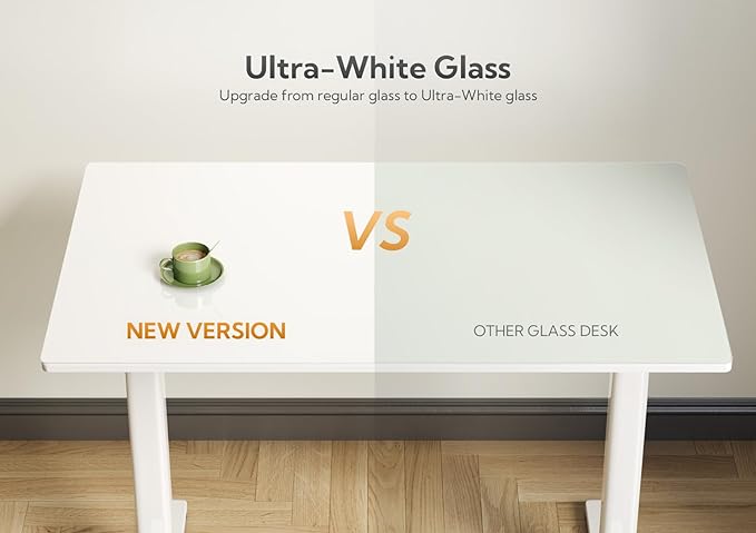Glass Standing Desk, Small Electric Standing Desk Adjustable Height, 40 Inch Adjustable Stand Up Desk, Quick Install Home Office Computer Desk, Super White