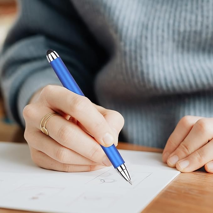 Gel Ink Rollerball Stylus Pen - 18 Pack,1.0mm Gel Pen Bold Point,2 in 1 Capacitive Stylus Pen,Large Capacity Blue Ink,Writing Smoothly for Office,Business,Gift,Metal Silver Clip,Kaka Rabbit