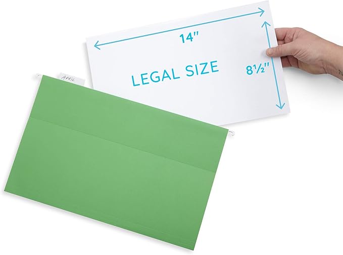 Blue Summit Legal Size Hanging File Folders, 25 Reinforced Hanging Files in Assorted Colors, Designed for Home and Office Color Coded File Organization, 25 per Box