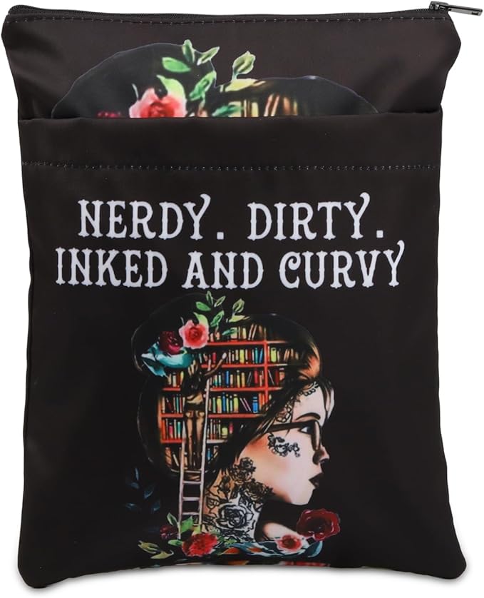 KEYCHIN Reading Lover Book Sleeve Book Club Librarian Gifts Nerdy Dirty Inked And Curvy Book Cover Book Lover Gifts Book Covers For Paperback (Nerdy Dirty-Black)