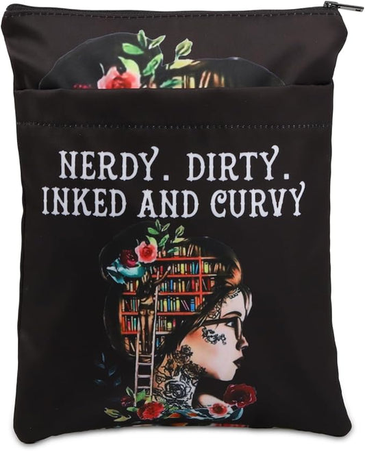 KEYCHIN Reading Lover Book Sleeve Book Club Librarian Gifts Nerdy Dirty Inked And Curvy Book Cover Book Lover Gifts Book Covers For Paperback (Nerdy Dirty-Black)