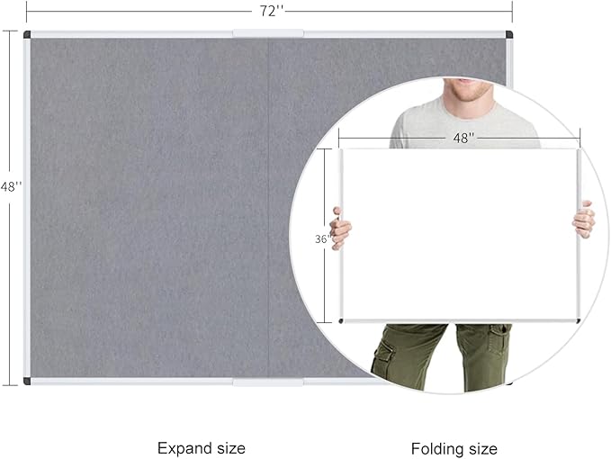 VIZ-PRO Large Fabric Bulletin Board/Foldable Notice Board Felt Gray, 72 X 48 Inches, Silver Aluminium Frame