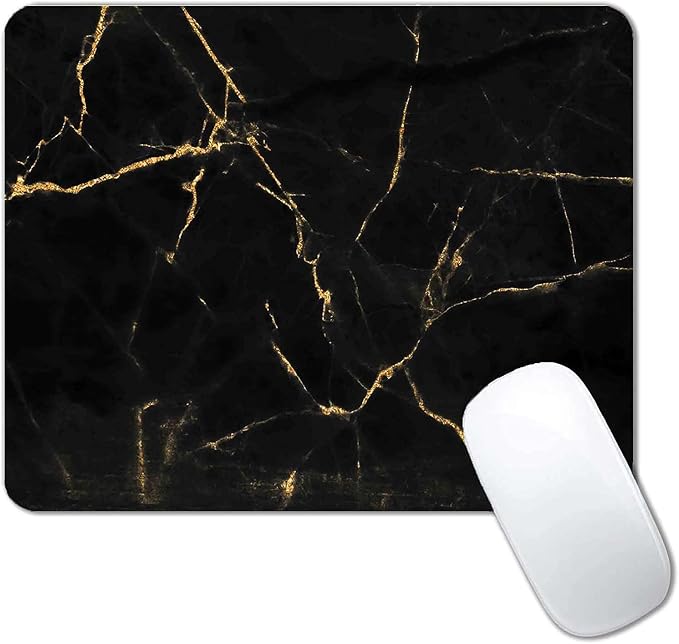 Mouse Pad,Black and Gold Marble Mouse Pad, Modern Marbling Mousepad, Custom Small Mouse Pads with Designs, Portable Office Non-Slip Rubber Base Wireless Mouse Pad for Laptop