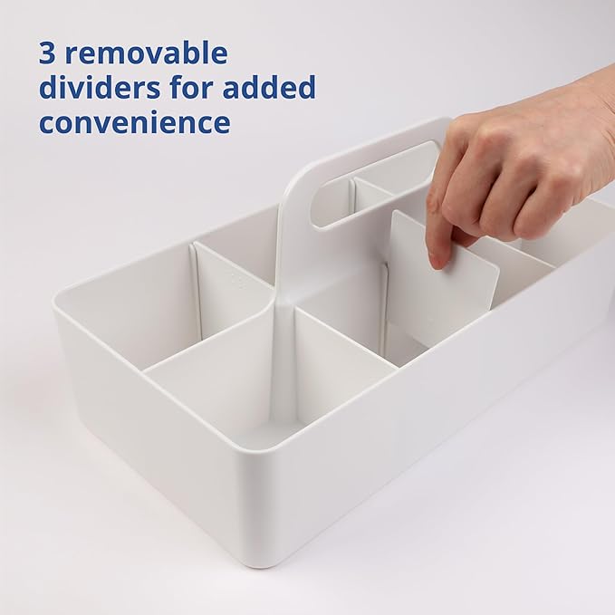 BLUE GINKGO Stackable Organizer Caddy – Korean-Made Portable Tote for Bathroom, Office, Crafts, or School Supplies (Long Rectangle, White)