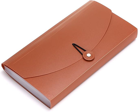 BTSKY Expanding File Folder -13 Pockets Small Accordion File Folder Expandable Card Ticket Holder File Storage Folder Check Bill File Folder Plastic Business Document Organizer Wallet Case, Brown