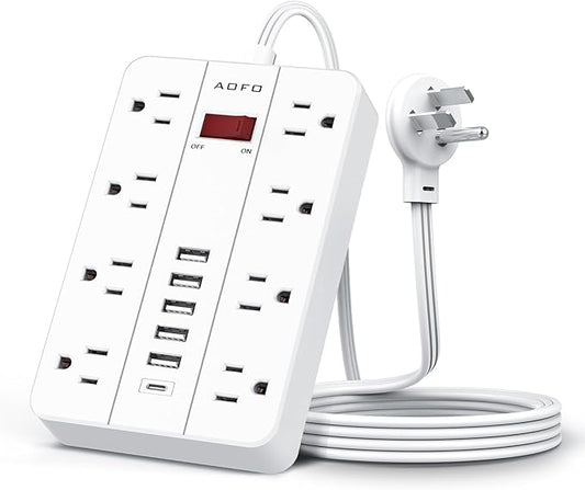 Power Strip Surge Protector with 6 USB (1USB C) Ports,AOFO 5 ft Extension Cord Flat Plug with 8 Widely Spaced Outlets,Wall Mountable Charging Station for Phone Tablet Laptop Computer Multiple Devices