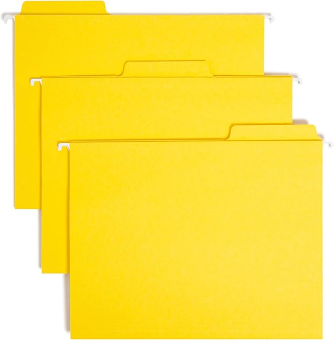 Smead FasTab Hanging File Folder, 1/3-Cut Built-in Tab, Letter Size, Yellow, 20 per Box (64097) (Pack of 1)