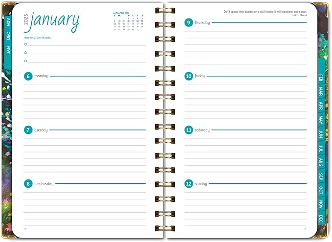 HARDCOVER 2025 Planner, 5.5"x8": 14 Months (November 2024 - December 2025), Daily Weekly Monthly Planner, Yearly Agenda, Bookmark, Pocket Folder and Sticky Note Set (Black Tree Seasons)