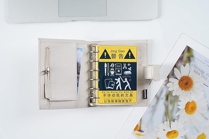 Moterm Pocket Regular Rings Planner - Genuine Leather Binder Organizer (Pebbled-Cream, 19mm Ring)