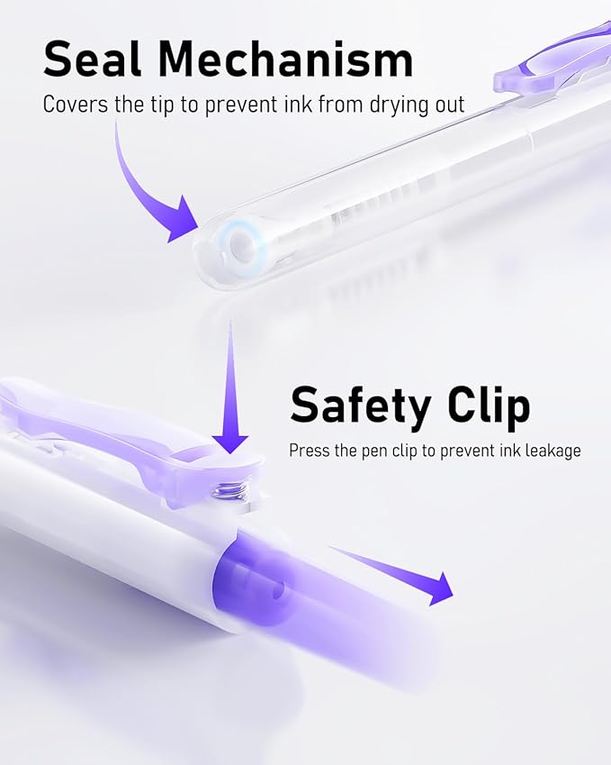 Four Candies 14Pack Pastel Gel Ink Pen Set,Cute Retractable 0.5mm Fine Point Pen,Note Taking Aesthetic Pens,12 Pack Black Ink Pens with 2Pcs Highlighter, Smooth Writing Pens for School, Office(Purple)